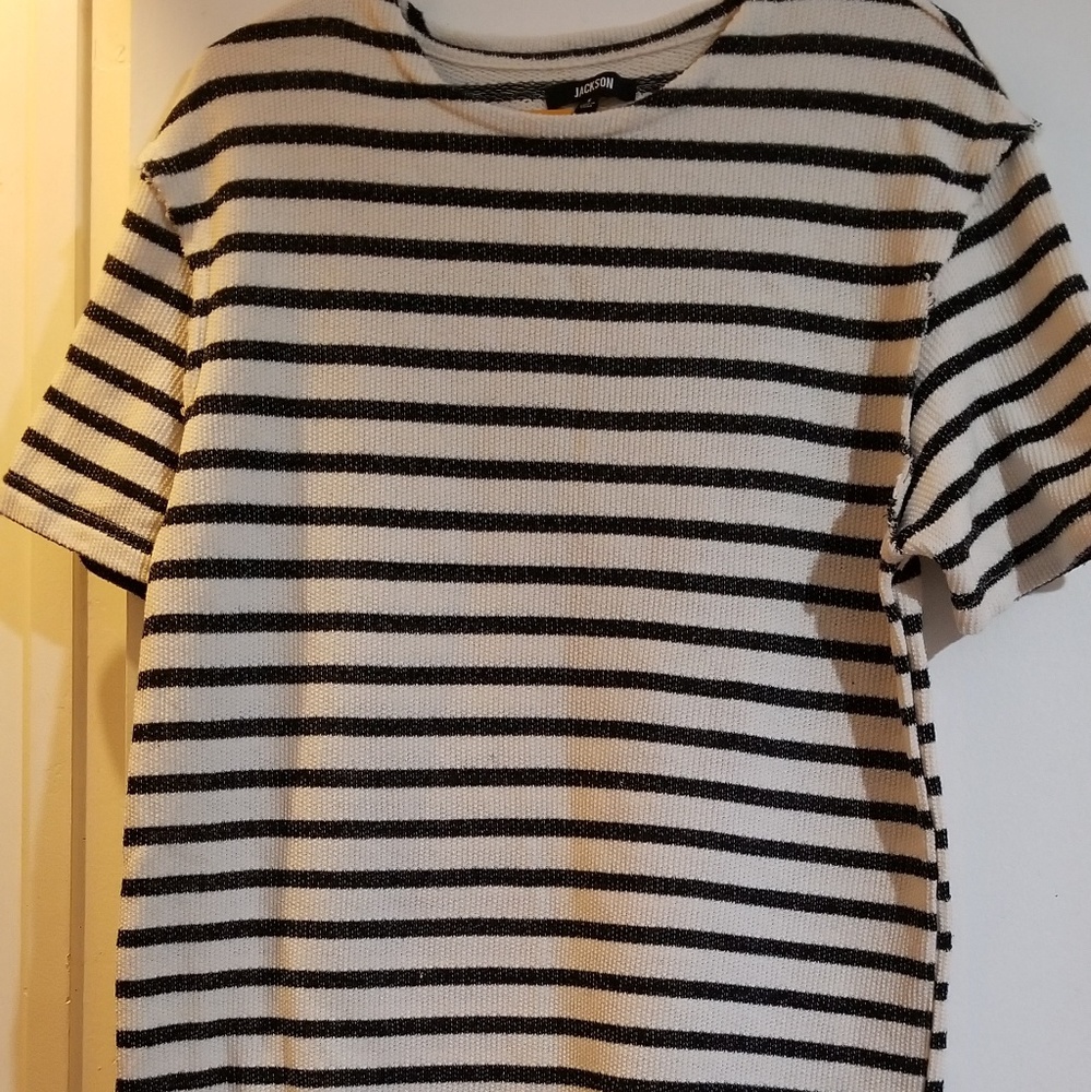 Black and Cream Colored Striped Long Shirt